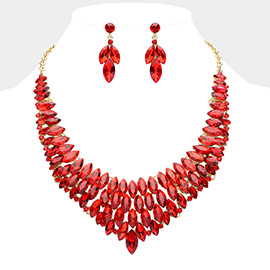 Marquise Stone Cluster Embellished Collar Evening Necklace