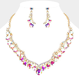 Teardrop Stone Cluster Embellished Evening Necklace