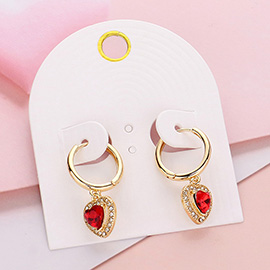 Heart Stone Dangle Huggie Hoop Earrings