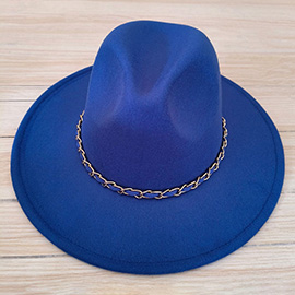 Faux Leather Braided Chain Band Pointed Fedora Hat