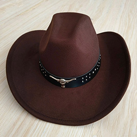 Steer Head Pointed Western Belt Pointed Cowboy Fedora Hat