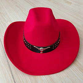 Steer Head Pointed Western Belt Pointed Cowboy Fedora Hat