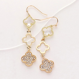 Stone Paved Stone Cluster Open Quatrefoil Link Dropdown Dangle Earrings