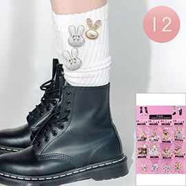 12 SET OF 3 - Pearl Rabbit Trendy Slouch Socks Charm Jewelry