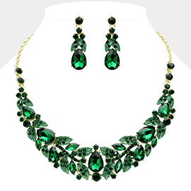 Teardrop Stone Cluster Pointed Leaves Marquise Stone Cluster Embellished Evening Necklace