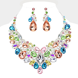 Teardrop Stone Embellished Statement Evening Necklace