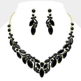 Marquise Stone Cluster Embellished Evening Necklace