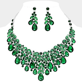 Teardrop Stone Cluster Marquise Vine Embellished Evening Necklace