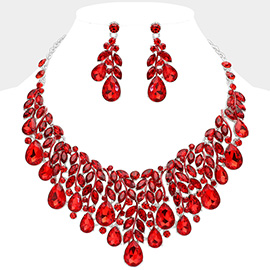 Teardrop Stone Cluster Marquise Vine Embellished Evening Necklace