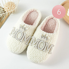 6Pairs -Pearl MOM Message Pointed Home Indoor Floor Slippers