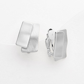 Metal Double Rectangle Clip On Earrings