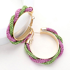 Bling Studded Twisted Hoop Earrings