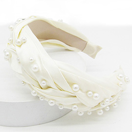 Pearl Embellished Satin Twisted Headband