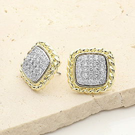 14K Gold Plated CZ Stone Paved Square Cushion Stud Earrings