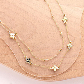 Double Layered Quatrefoil Charm Station Necklace