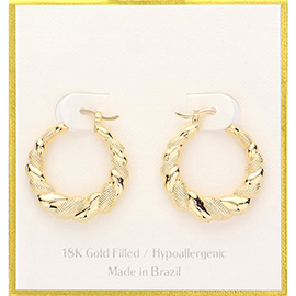 18K Gold Filled Hypoallergenic Twisted Hoop Pin Catch Earrings