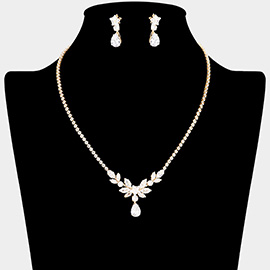 Teardrop CZ Stone Pendant Pointed Marquise Stone Cluster Embellished Rhinestone Paved Necklace