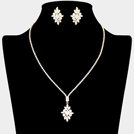 CZ Stone Cluster Embellished Pendant Pointed Rhinestone Paved Necklace