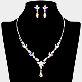 Marquise Teardrop Round Stone Cluster Y Rhinestone Necklace