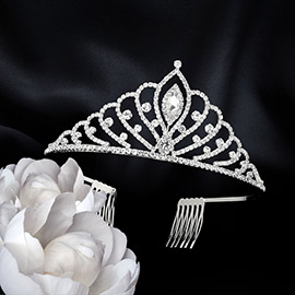 Marquise Stone Pointed Rhinestone Paved Princess Tiara