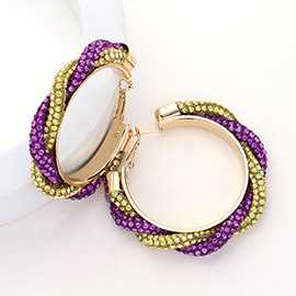 Bling Studded Twisted Hoop Earrings