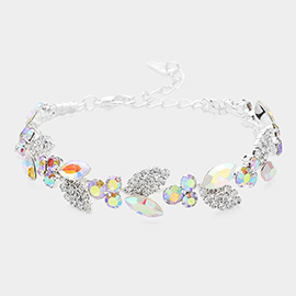 Rhinestone Embellished Leaf Vine Evening Bracelet