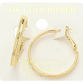 14K Gold Dipped Textured Hypoallergenic Hoop Earrings