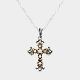 Natural Stone Pointed Western Cross Pendant Necklace