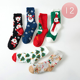 12Pairs - Christmas Pattern Fuzzy Socks