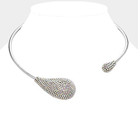 Stone Paved Teardrop Tip Evening Choker Necklace