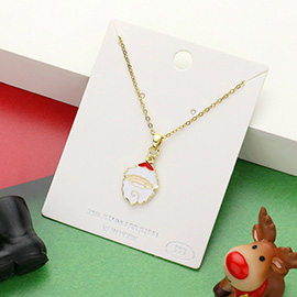 Stainless Steel Enamel Christmas Santa Pendant Necklace