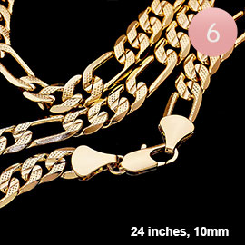 6PCS - Gold Plated Concave Textured Figaro Chain Necklaces