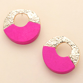 Wood Textured Metal Donut Earrings