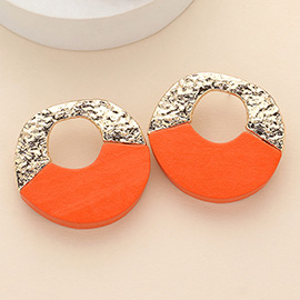 Wood Textured Metal Donut Earrings