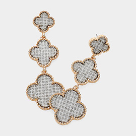 Triple Stone Paved Quatrefoil Link Dropdown Earrings