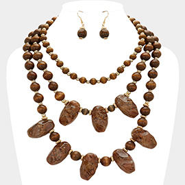 Natural Stone Wooden Ball Beaded Layered Statement Necklace