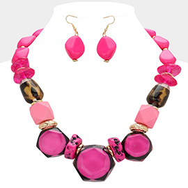 Abstract Chunky Various Pebble Bib Necklace