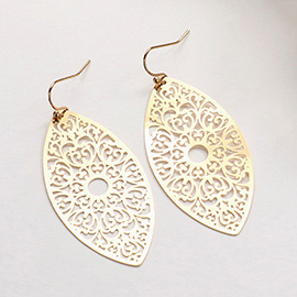 Brass Metal Marquise Filigree Dangle Earrings