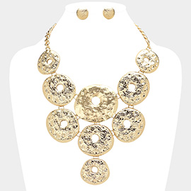 Textured Metal Donut Chandelier Pointed Statement Necklace