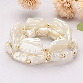 3PCS - Irregular Pearl Beaded Stretch Multi Layered Bracelets