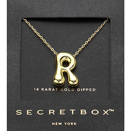 SECRET BOX_ -R- 14K Gold Dipped Bubble Initial Pendant Necklace