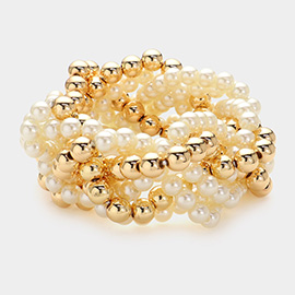 Pearl Metal Ball Beaded Twisted Stretch Bracelet