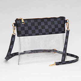 Faux Leather Checkered Printed Pointed Transparent Flap Crossbody Bag / Clutch