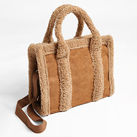 Faux Suede Sherpa Mini Tote Bag