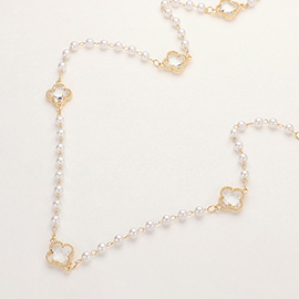 Clear Quatrefoil Cluster Station Pearl Long Necklace