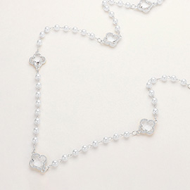 Clear Quatrefoil Cluster Station Pearl Long Necklace