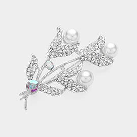 Pearl Pointed Stone Paved Tulip Pin Brooch