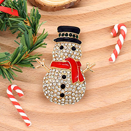 Stone Paved Enamel Snowman Pin Brooch