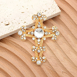 Stone Embellished Gothic Cross Pin Brooch