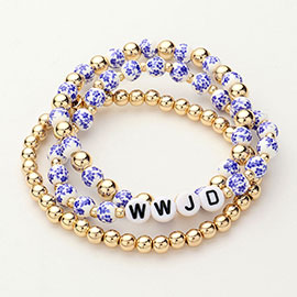 3PCS - WWJD Message Beaded Stretch Multi Layered Bracelets